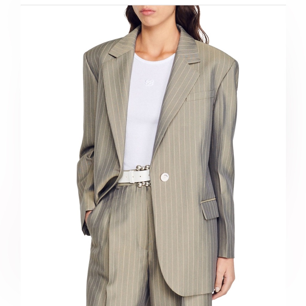 NEW! SANDRO Blazer Pinstriped twill blazer Jacket Size 42 US Size 10